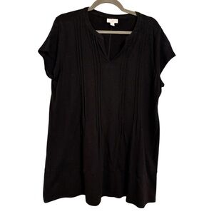 J. Jill Black Linen Blend Pintuck Tunic Top Short Sleeve Lightweight Sz L